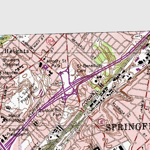Topographic Map of Saint Benedicts Cemetery, MA