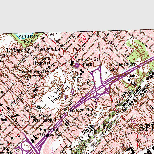 Topographic Map of Armory Street Park, MA