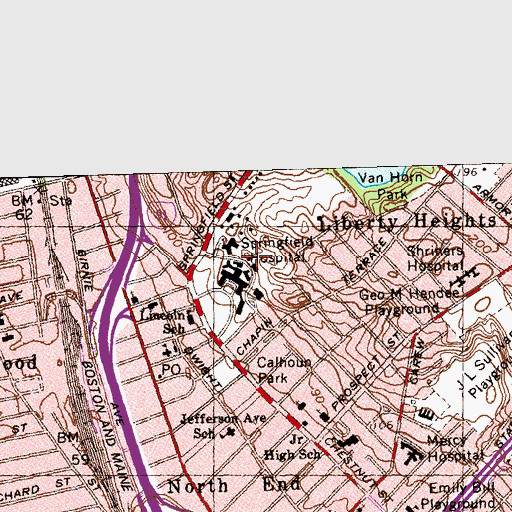 Topographic Map of Baystate Medical Center, MA