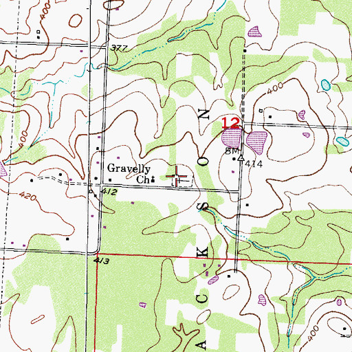 Topographic Map of Gravelly Cemetery, AR