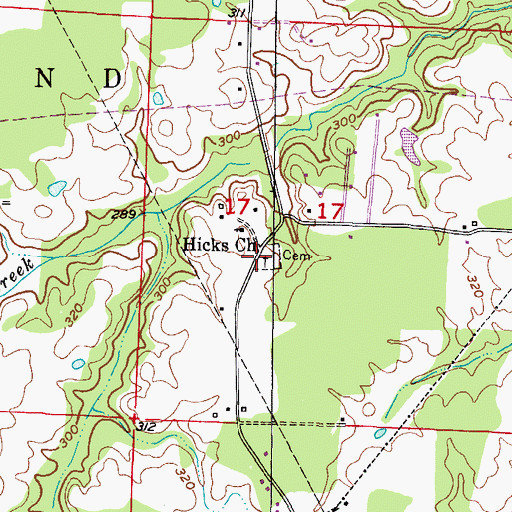 Topographic Map of Hicks Cemetery, AR