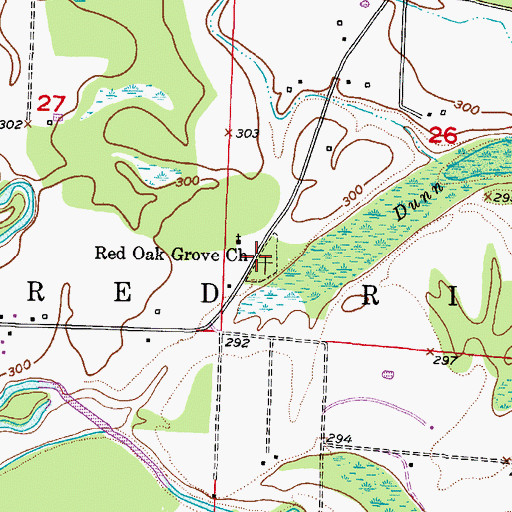 Topographic Map of Red Oak Grove Cemetery, AR
