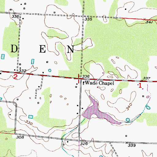 Topographic Map of Wades Chapel, AR