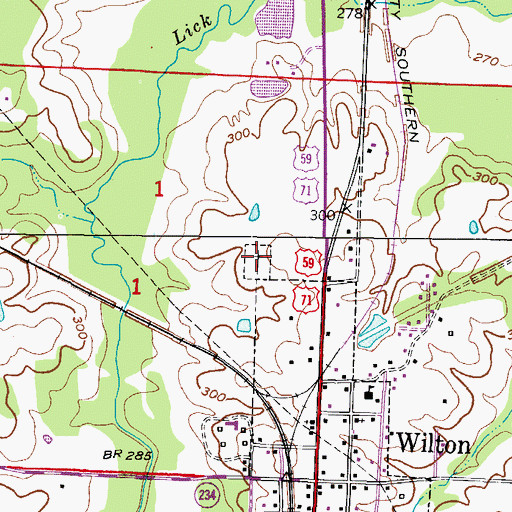 Topographic Map of Wilton Cemetery, AR