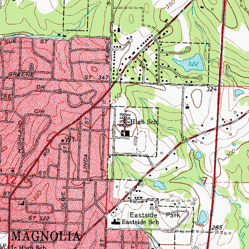 Topographic Map of Magnolia High School, AR