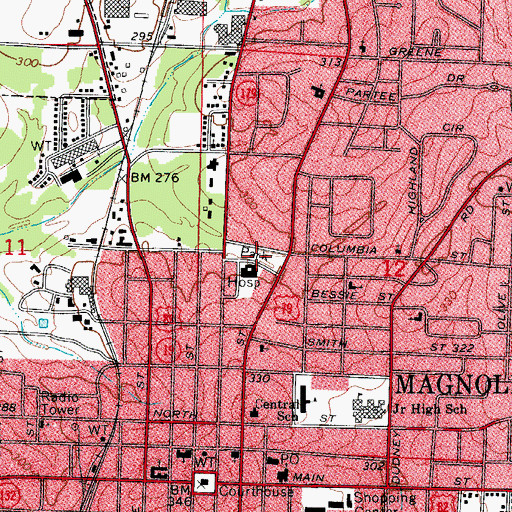 Topographic Map of Hospital Park, AR