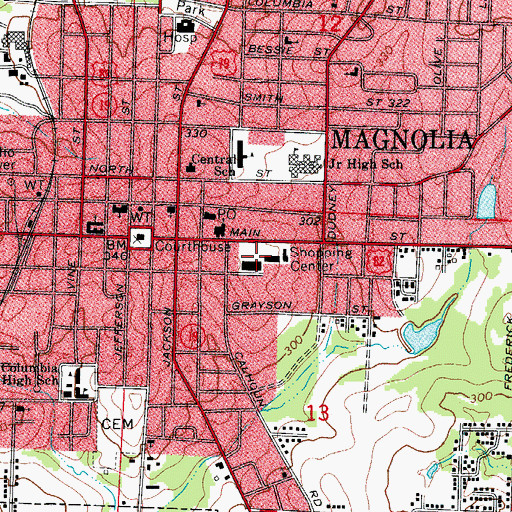 Topographic Map of Columbia Shopping Center, AR