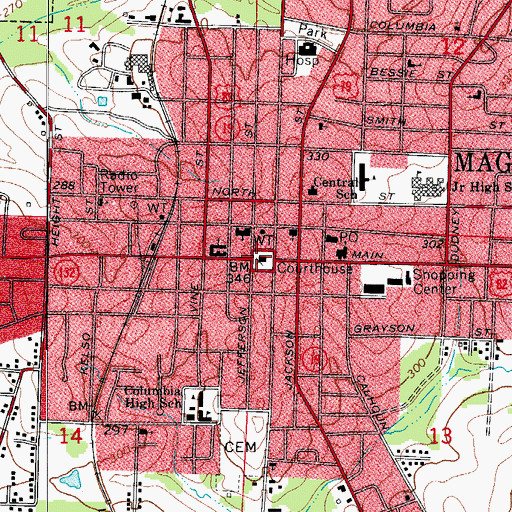 Topographic Map of Columbia County Courthouse, AR