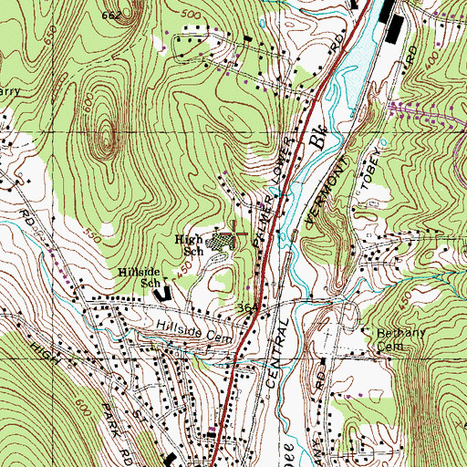 Topographic Map of Monson High School, MA