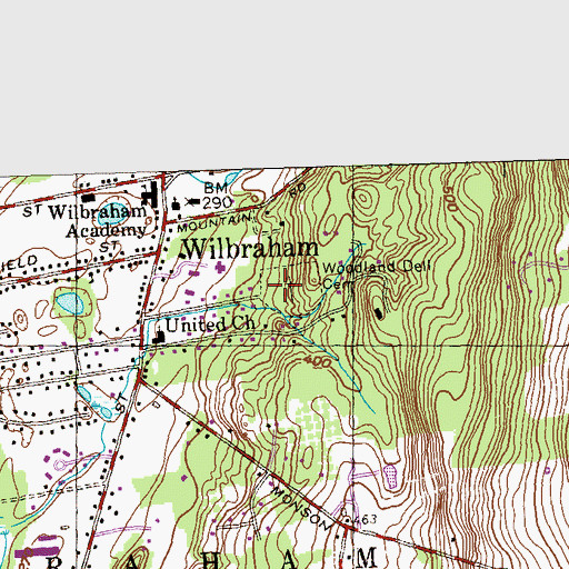 Topographic Map of Woodland Dell Cemetery, MA