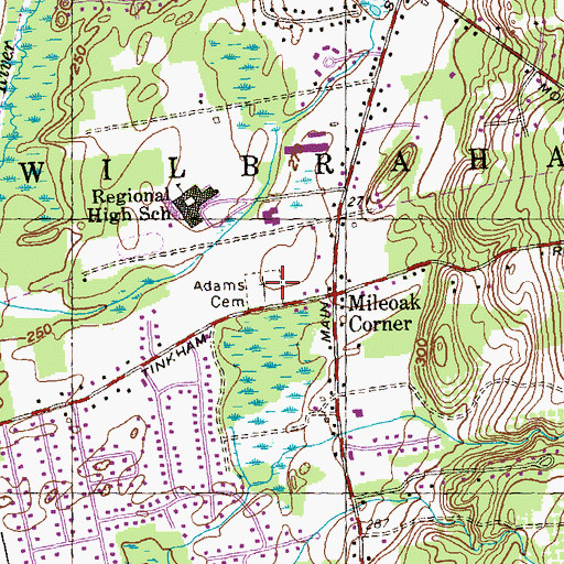 Topographic Map of Adams Cemetery, MA