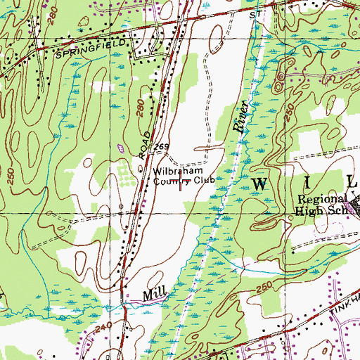 Topographic Map of Wilbraham Country Club, MA