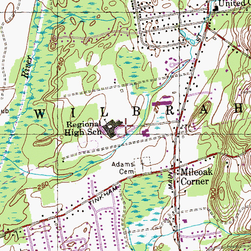 Topographic Map of Wilbraham Regional High School, MA