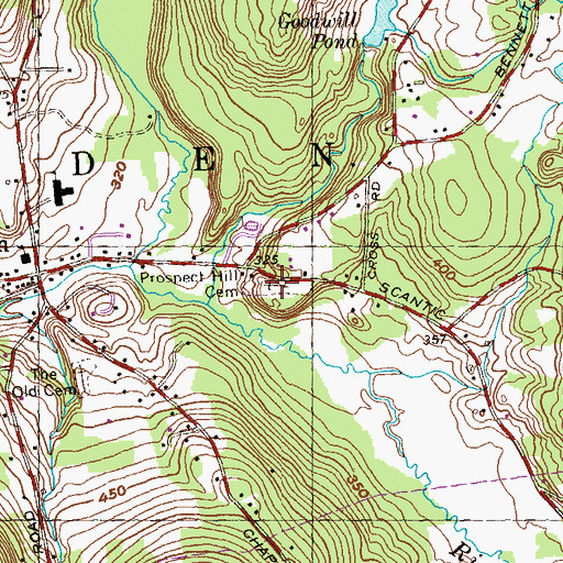 Topographic Map of Prospect Hill Cemetery, MA