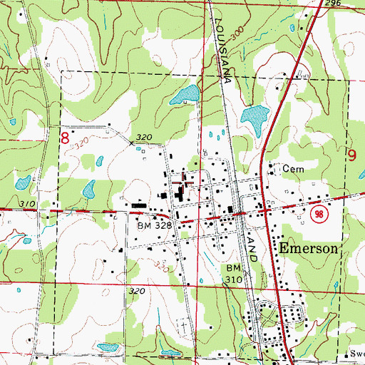 Topographic Map of Emerson High School, AR