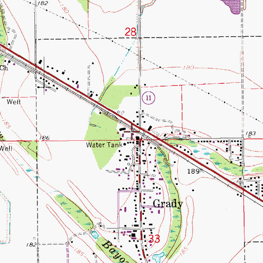 Topographic Map of Grady Public Library, AR