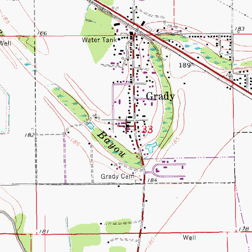 Topographic Map of Grady High School, AR