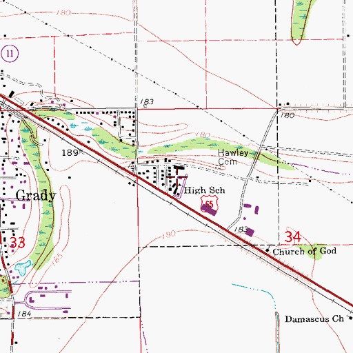 Topographic Map of Grady Elementary School, AR