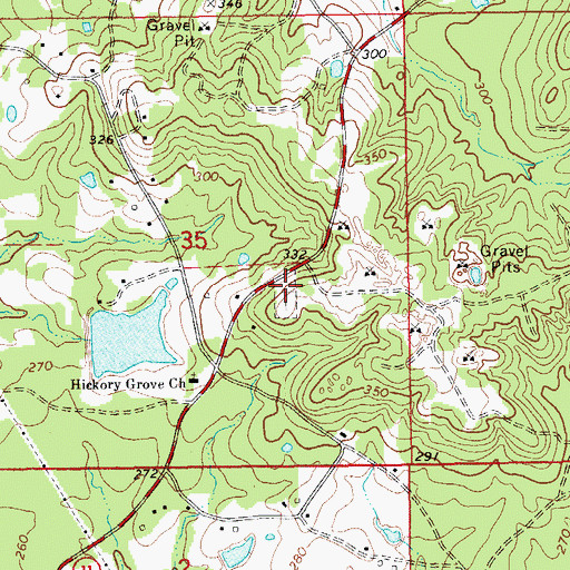 Topographic Map of Hickory Grove Cemetery, AR
