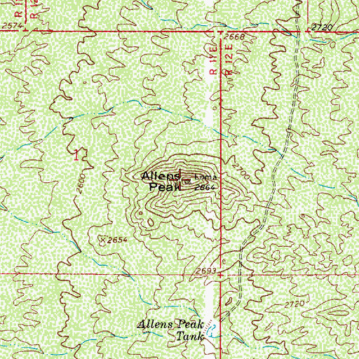 Topographic Map of Allens Peak, AZ