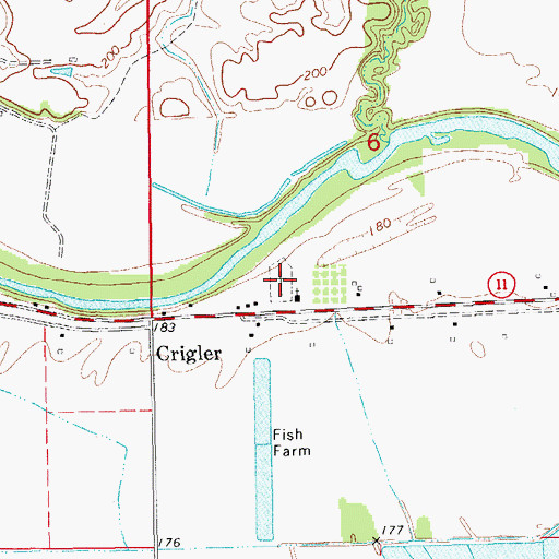 Topographic Map of Crigler Cemetery, AR
