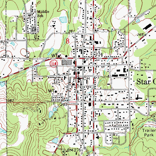 Topographic Map of First Baptist Church of Star City, AR