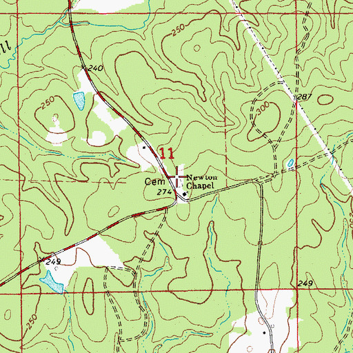 Topographic Map of Newton Chapel Cemetery, AR