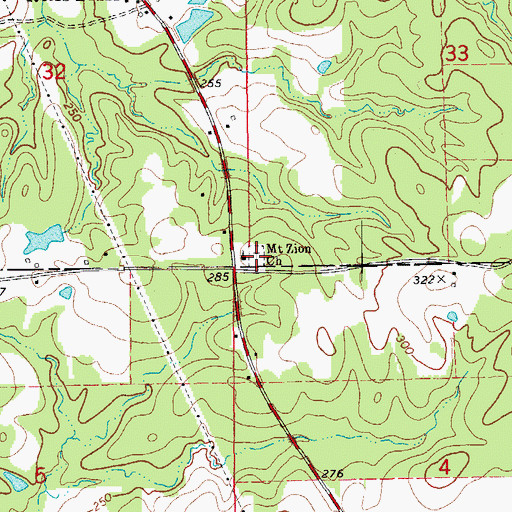 Topographic Map of Mount Zion Cemetery, AR