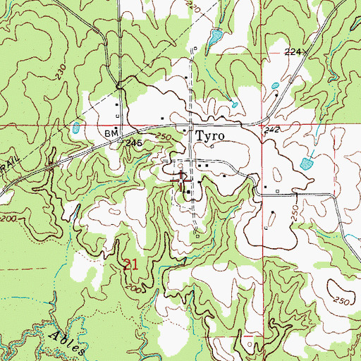 Topographic Map of Tyro Cemetery, AR