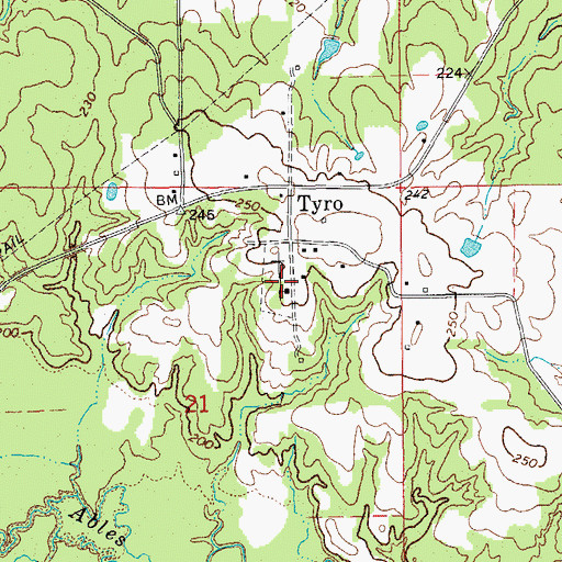 Topographic Map of Tyro Union Church, AR