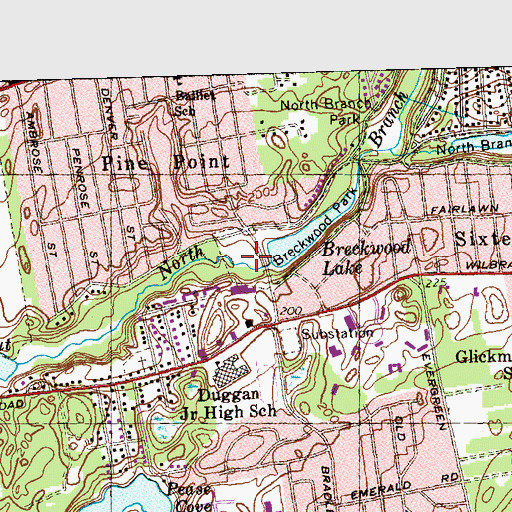 Topographic Map of Breckwood Shopping Center, MA