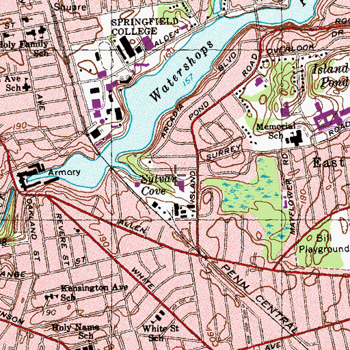 Topographic Map of Rockys Plaza, MA