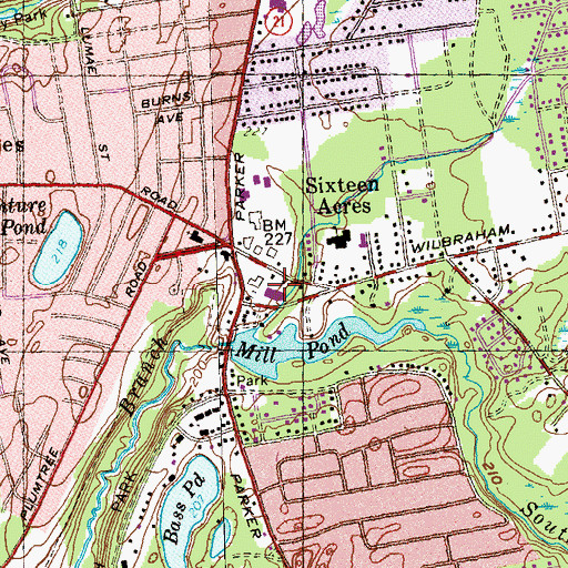 Topographic Map of Sixteen Acres Shopping Center, MA