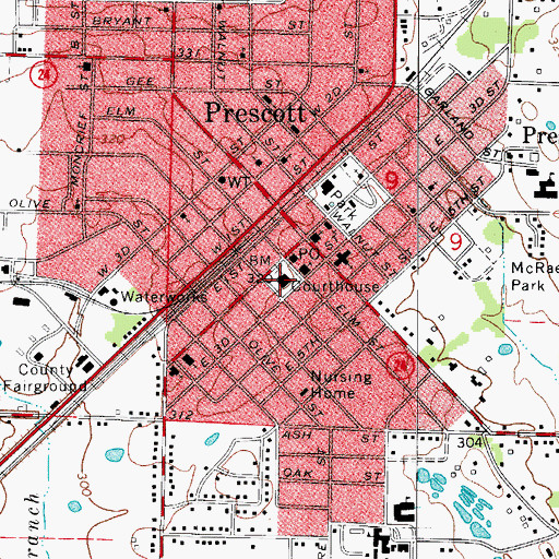 Topographic Map of Nevada County Courthouse, AR