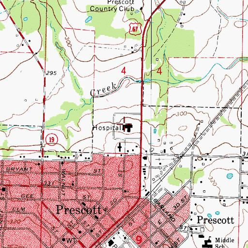 Topographic Map of Nevada County Hospital, AR