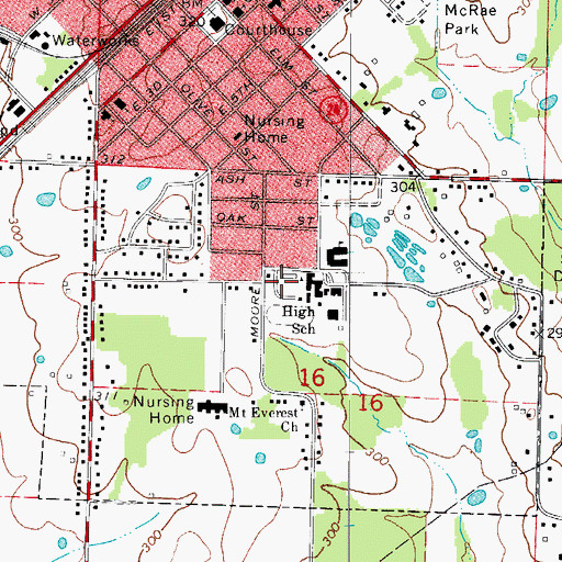 Topographic Map of Prescott High School, AR