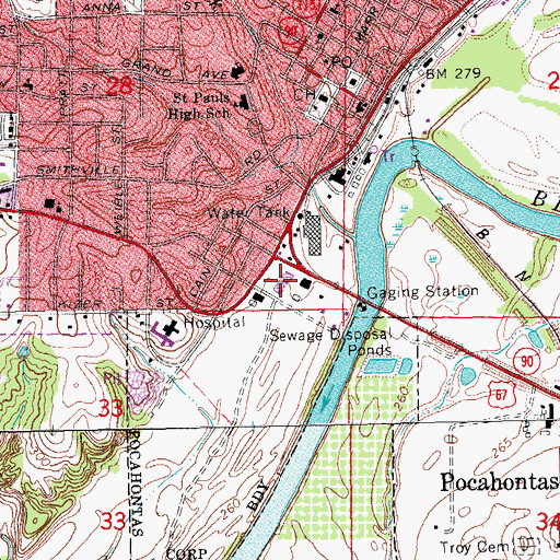 Topographic Map of Broadway Shopping Center, AR