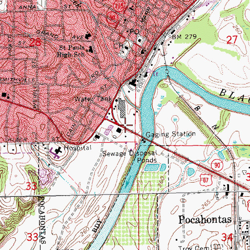 Topographic Map of Y Shopping Center, AR