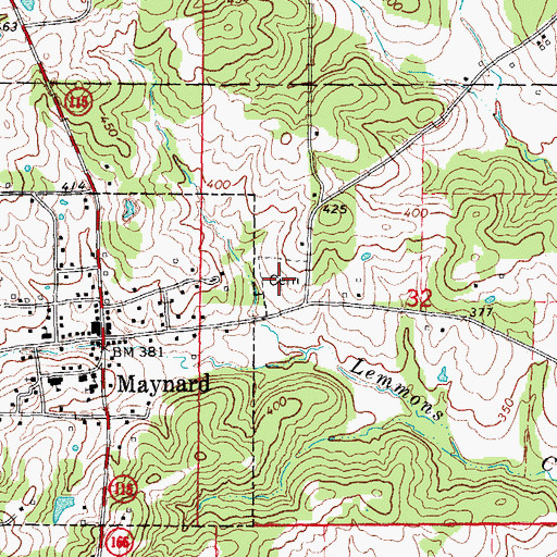 Topographic Map of Maynard Cemetery, AR