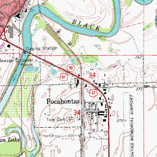 Topographic Map of East Pocahontas, AR