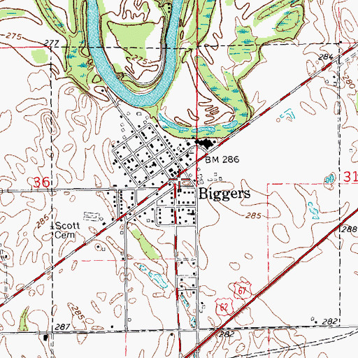 Topographic Map of Biggers-Reyno High School, AR