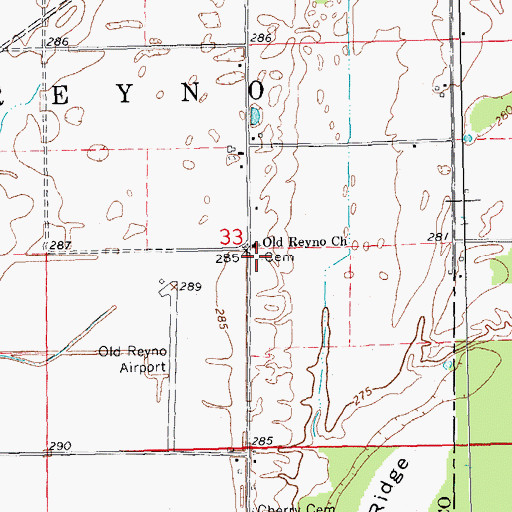 Topographic Map of Old Reyno Cemetery, AR