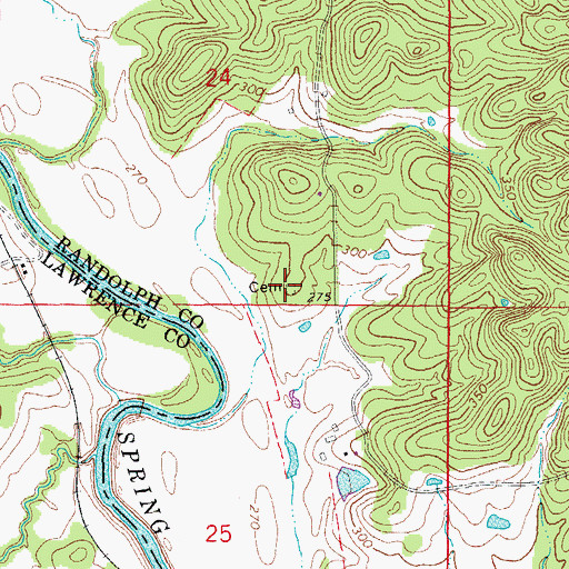 Topographic Map of Campbell Cemetery, AR
