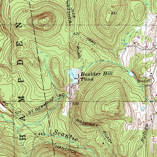 Topographic Map of Boulder Hill Pond Dam, MA