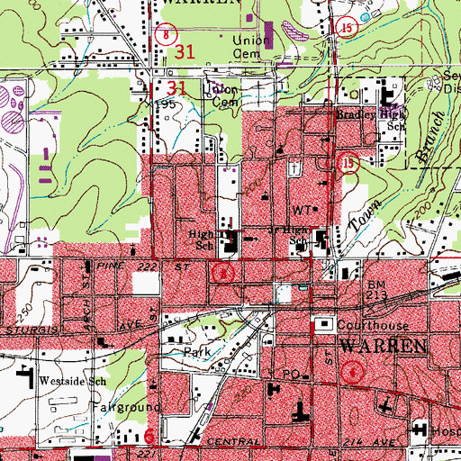 Topographic Map of Warren High School, AR