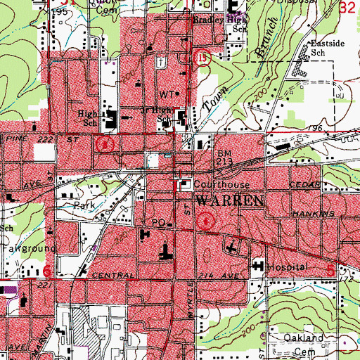 Topographic Map of Bradley County Courthouse, AR