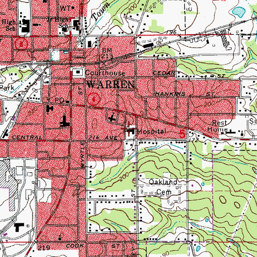 Topographic Map of Bradley County Medical Center, AR