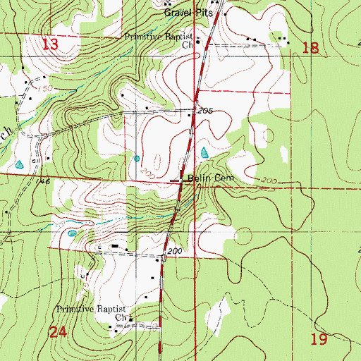 Topographic Map of Belin Cemetery, AR
