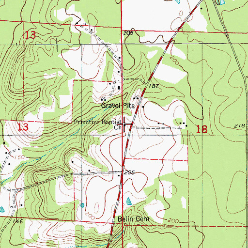 Topographic Map of Primitive Baptist Church, AR