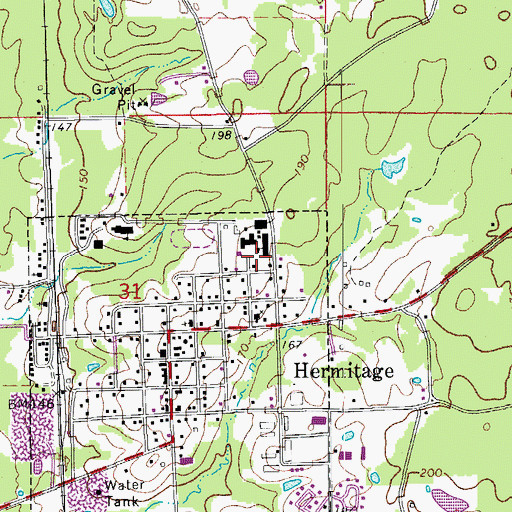 Topographic Map of Hermitage High School, AR